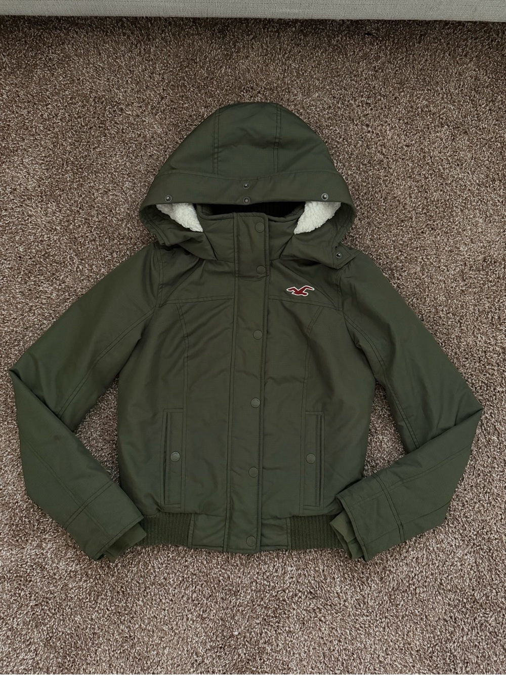 Hollister Olive Green Hooded Puffer Jacket